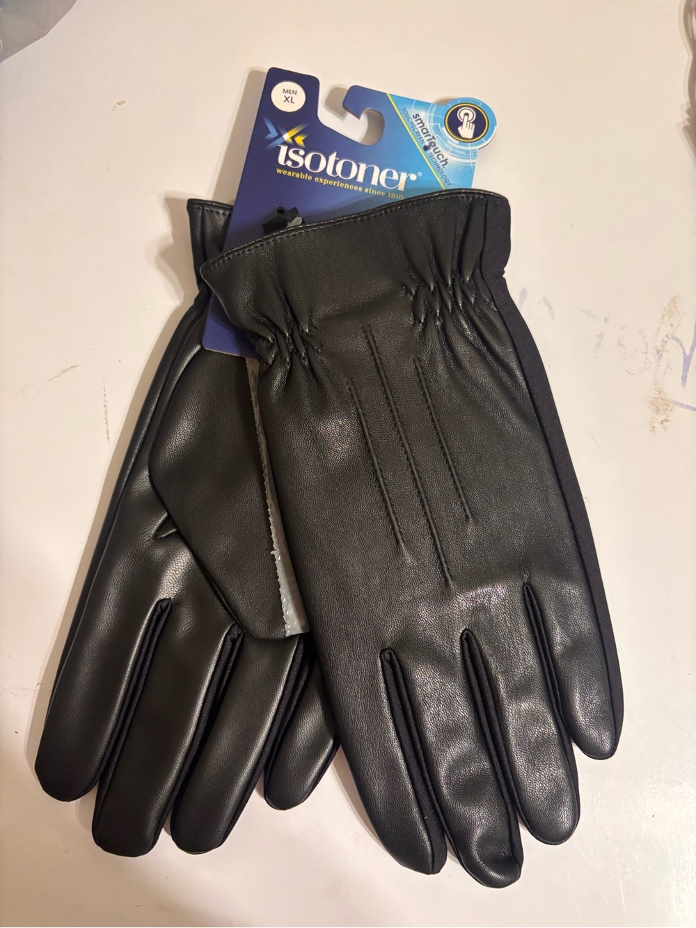 isotoner Men's Black Faux Leather Gloves